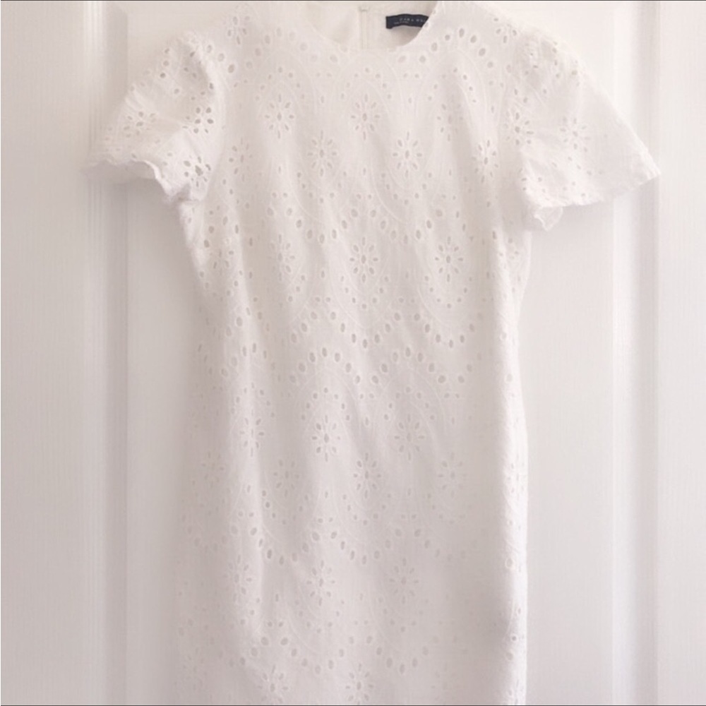Zara white eyelet shift scalloped dress Small - Picture 9 of 15